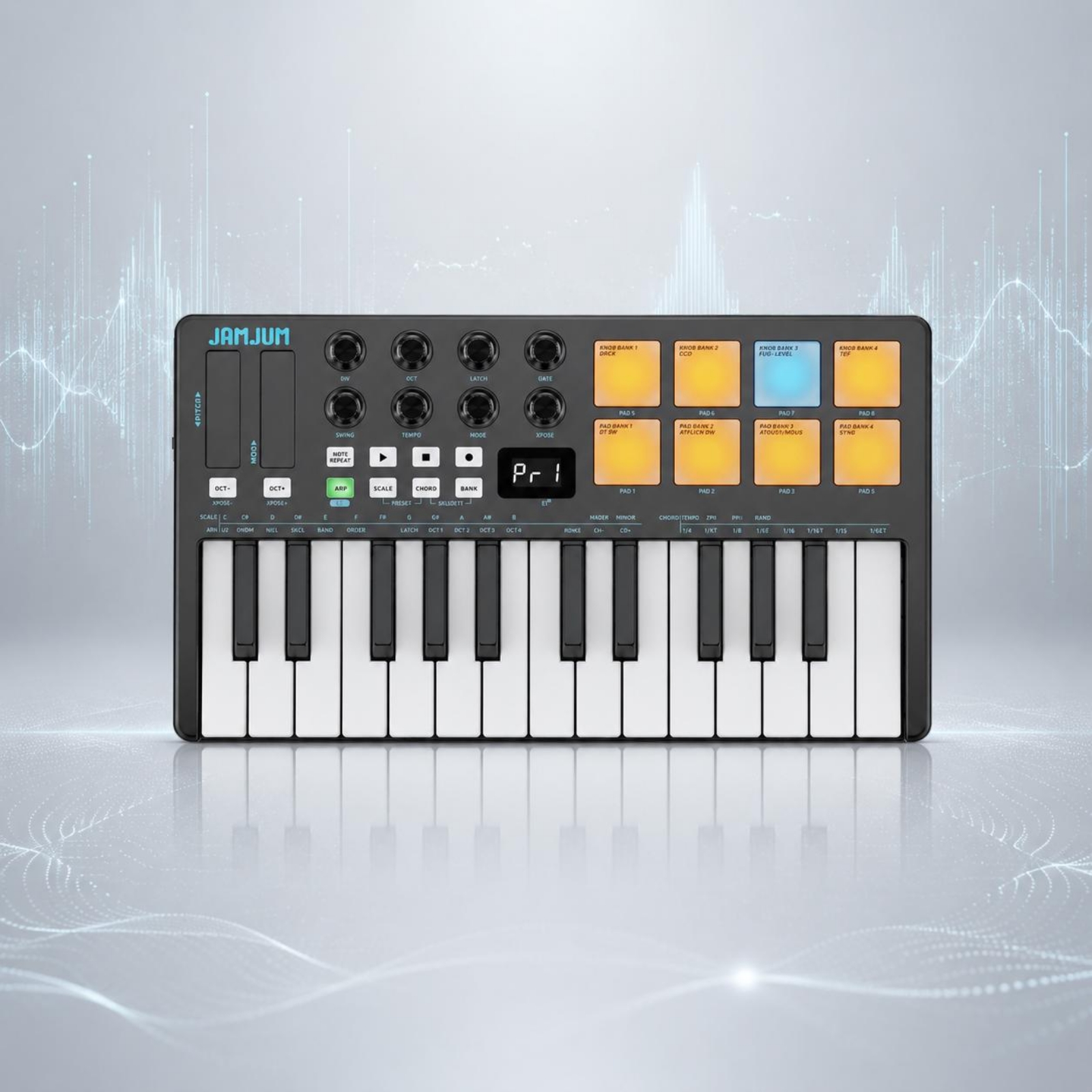 Midi Controller Pad - 25-Key Keyboard Controller Built-in Display 25