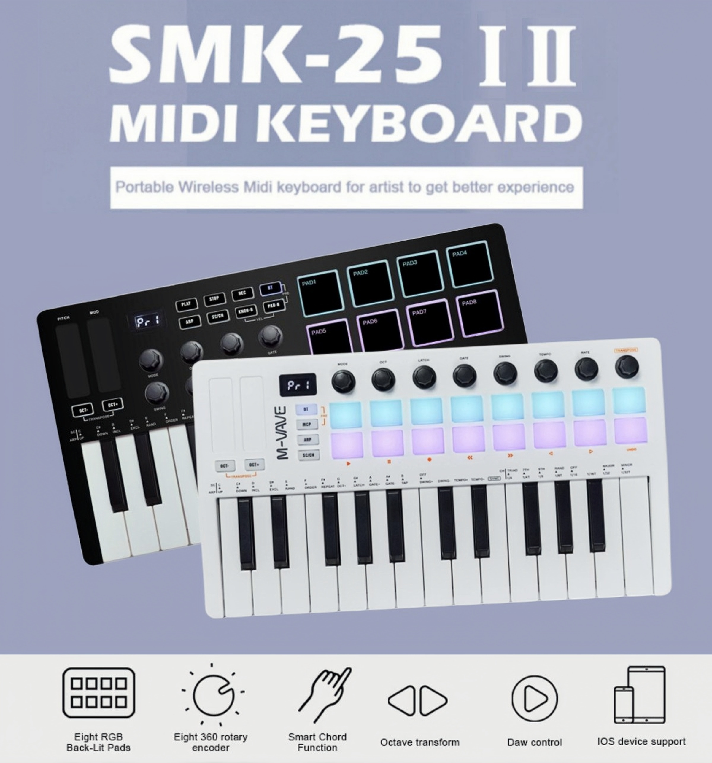 M-VAVE SMK-25 II MIDI Pad Cont - Midi Controller Pad avaliação e preço